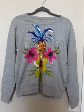 Juicy Couture Gray Pullover with Colorful Pineapple & Floral Graphic